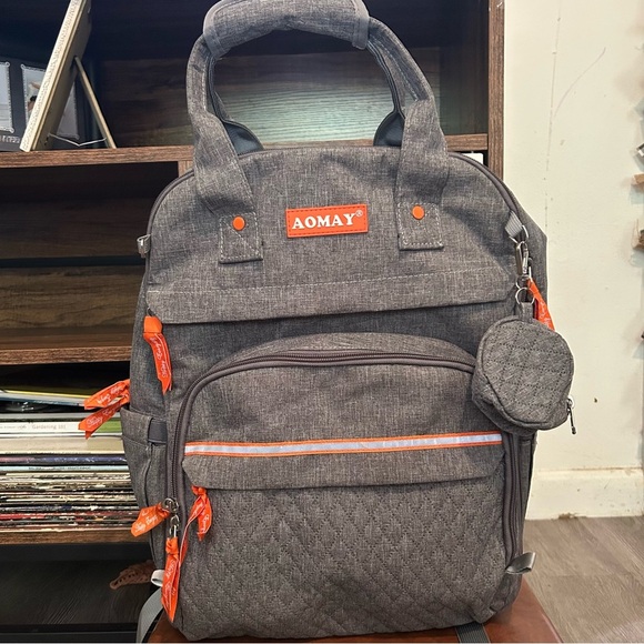 AOMAY Gray Diaper Backpack with Multiple Pockets and Storage - Picture 1 of 16